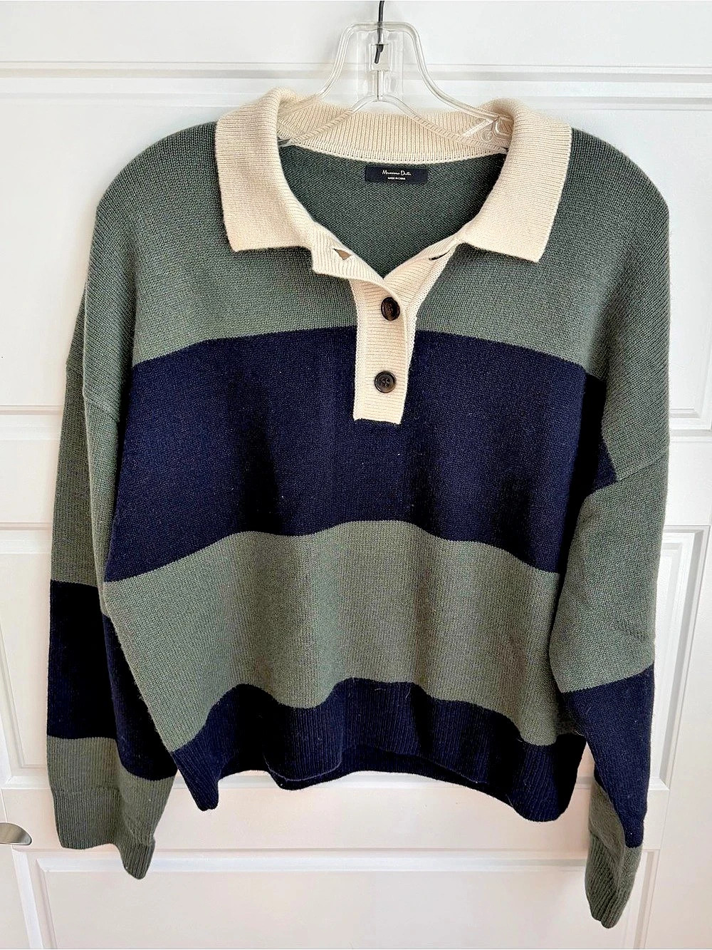 Massimo Dutti Knit Sweater with Polo Collar and Stripes Size Medium